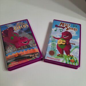 Lot of 2 BARNEY VHS More Barney Songs & Super Singing Circus TESTED